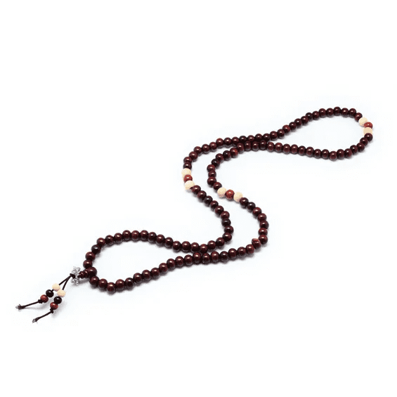 Buddhist Mala Prayer Beads ~ Dark Red Wood - The Witches Hollow