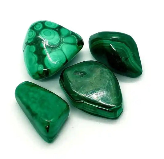 Malachite tumble stone with green copper crystal for transformation and emotional healing from The Witches Hollow UK