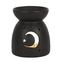 Moon wax melt oil burner with celestial design for lunar aromatherapy and wax melts from The Witches Hollow UK