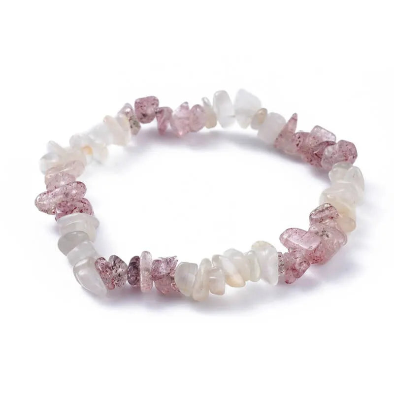 Moonstone strawberry quartz crystal bracelet with pink and cream stones for divine feminine energy from The Witches Hollow UK