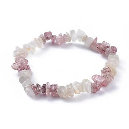 Moonstone strawberry quartz crystal bracelet with pink and cream stones for divine feminine energy from The Witches Hollow UK