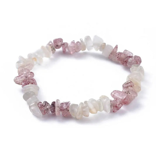 Moonstone strawberry quartz crystal bracelet with pink and cream stones for divine feminine energy from The Witches Hollow UK