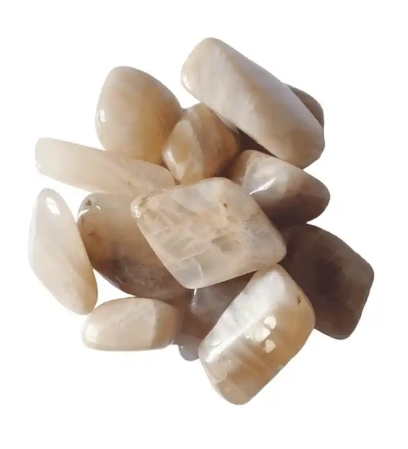 Moonstone tumble stone with cream iridescent crystal for divine feminine and lunar energy from The Witches Hollow UK