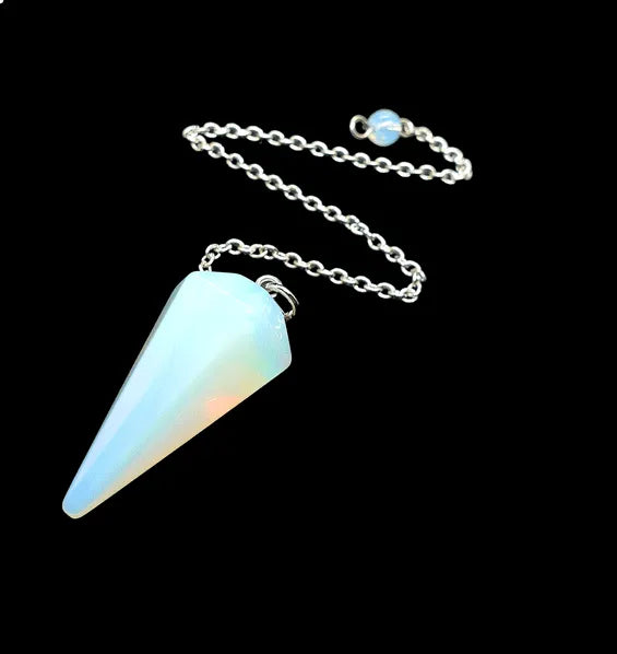 Opalite faceted cone pendulum with scrying board for psychic abilities and spiritual communication from The Witches Hollow UK