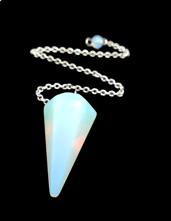 Opalite faceted cone pendulum with opalescent crystal for enhanced intuition and spiritual guidance from The Witches Hollow UK