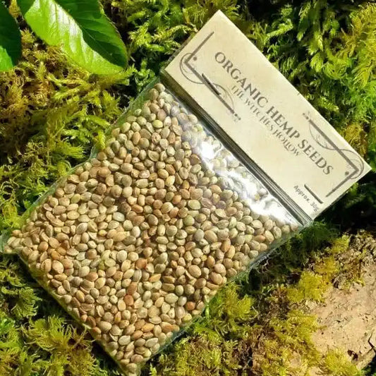 Organic hemp seed dried herbs with healing seeds for grounding and earth connection from The Witches Hollow UK