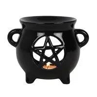 Pentacle black cauldron oil burner with pentagram design for Wiccan aromatherapy and oils from The Witches Hollow UK