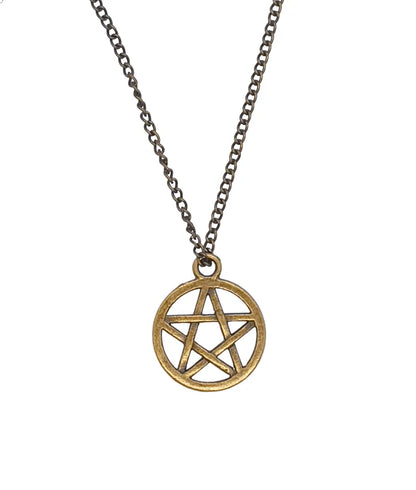 Pentacle necklace antique bronze with aged pentagram for Celtic magic and spiritual protection from The Witches Hollow UK