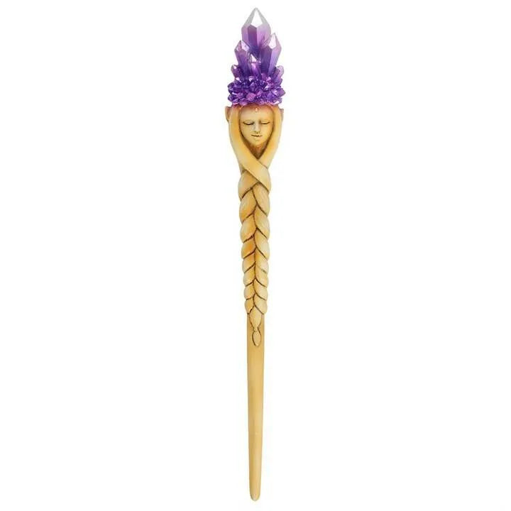 Purple crystal goddess wand resin with purple crystal for divine feminine magic and goddess worship from The Witches Hollow UK