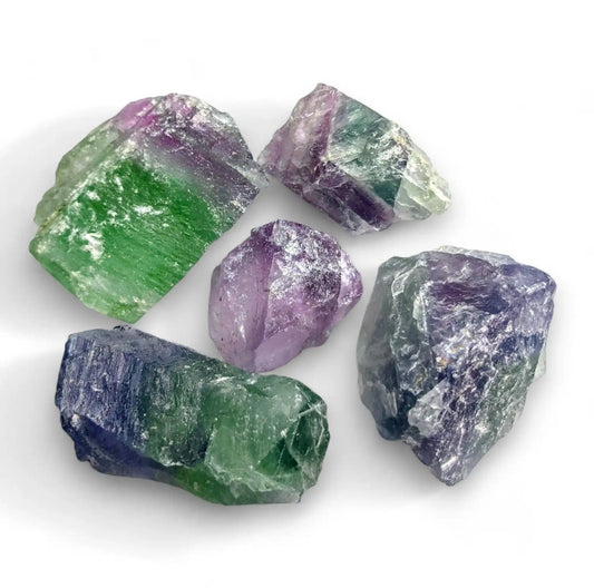 Rainbow fluorite raw stone with multicolored crystal for mental clarity and focus from The Witches Hollow UK