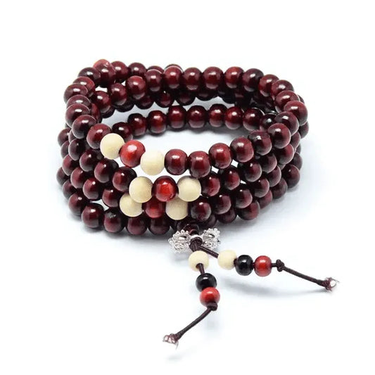 Red wood prayer beads with natural wooden mala beads for meditation and spiritual practice from The Witches Hollow UK