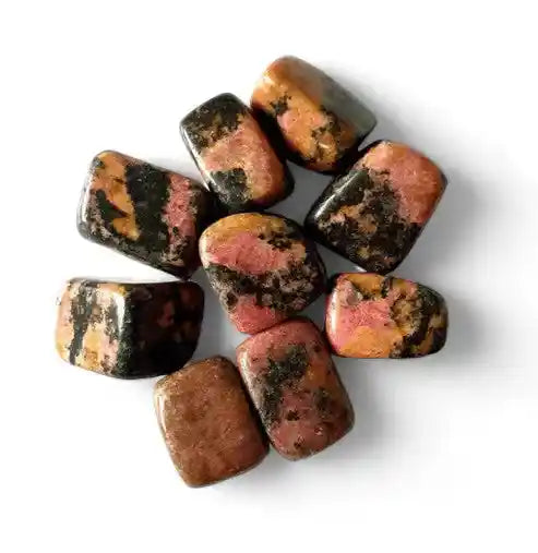 Rhodonite tumble stone with pink and black crystal for emotional healing and heart chakra balance from The Witches Hollow UK