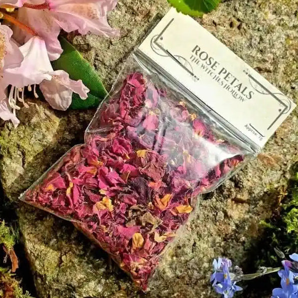 Rose petals dried herbs with love petals for romance and heart chakra magic from The Witches Hollow UK