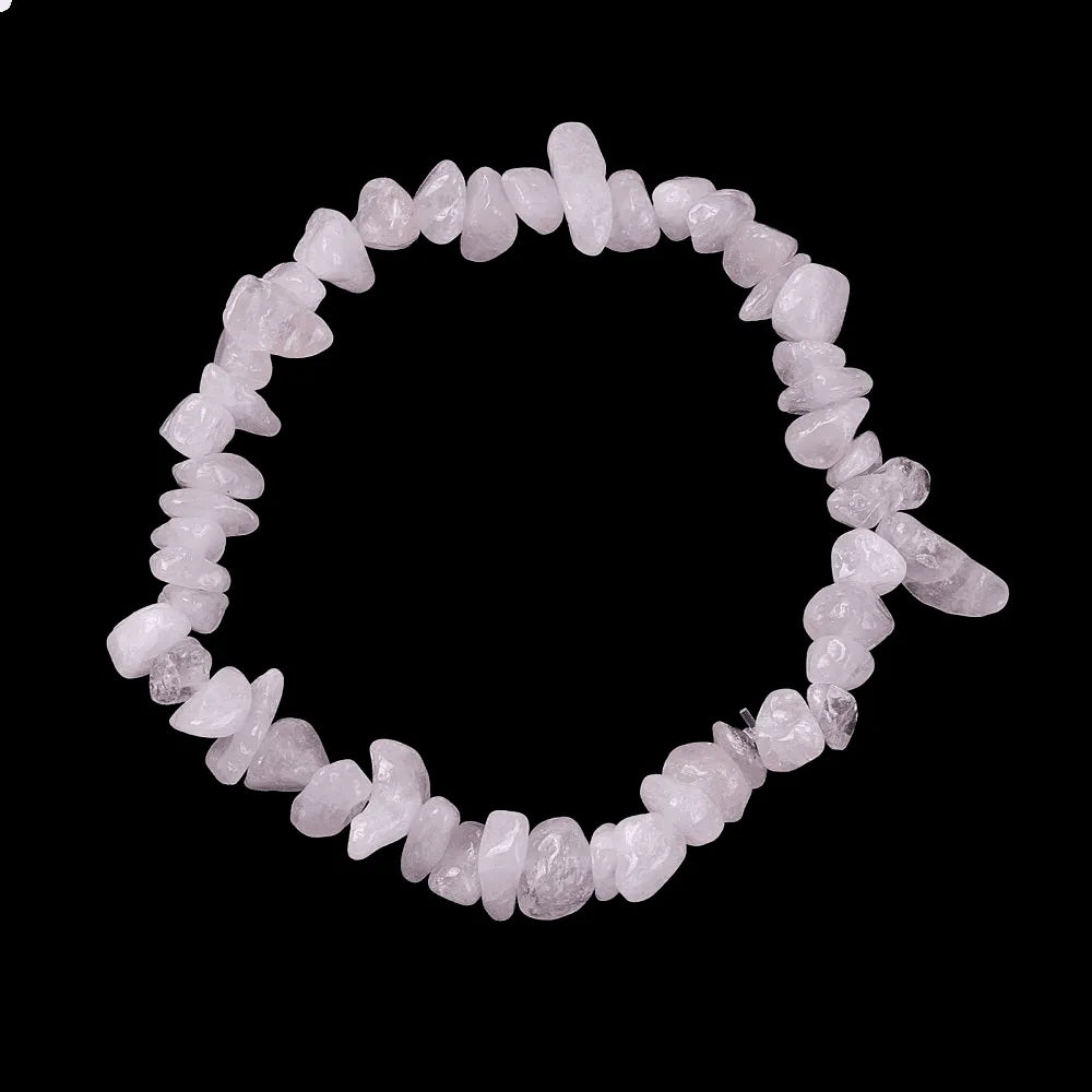 Rose quartz chip bracelet with pink healing stones for unconditional love and heart chakra from The Witches Hollow UK