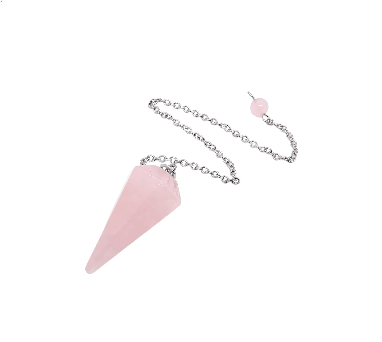 Rose quartz faceted cone pendulum with pink crystal for emotional healing dowsing and love guidance from The Witches Hollow UK