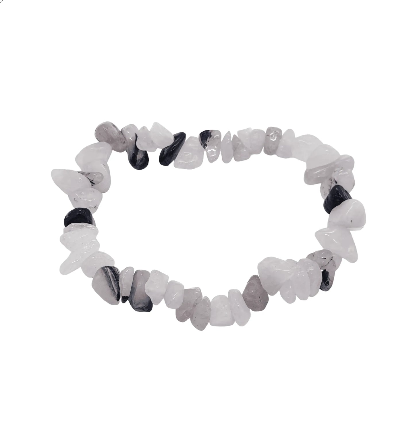 Rutilated quartz chip bracelet detail with clear and gold stones for spiritual growth from The Witches Hollow UK