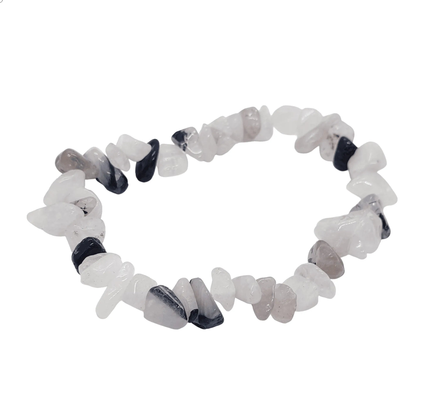 Rutilated quartz crystal bracelet detail showing clear stone with golden threads for manifestation from The Witches Hollow UK