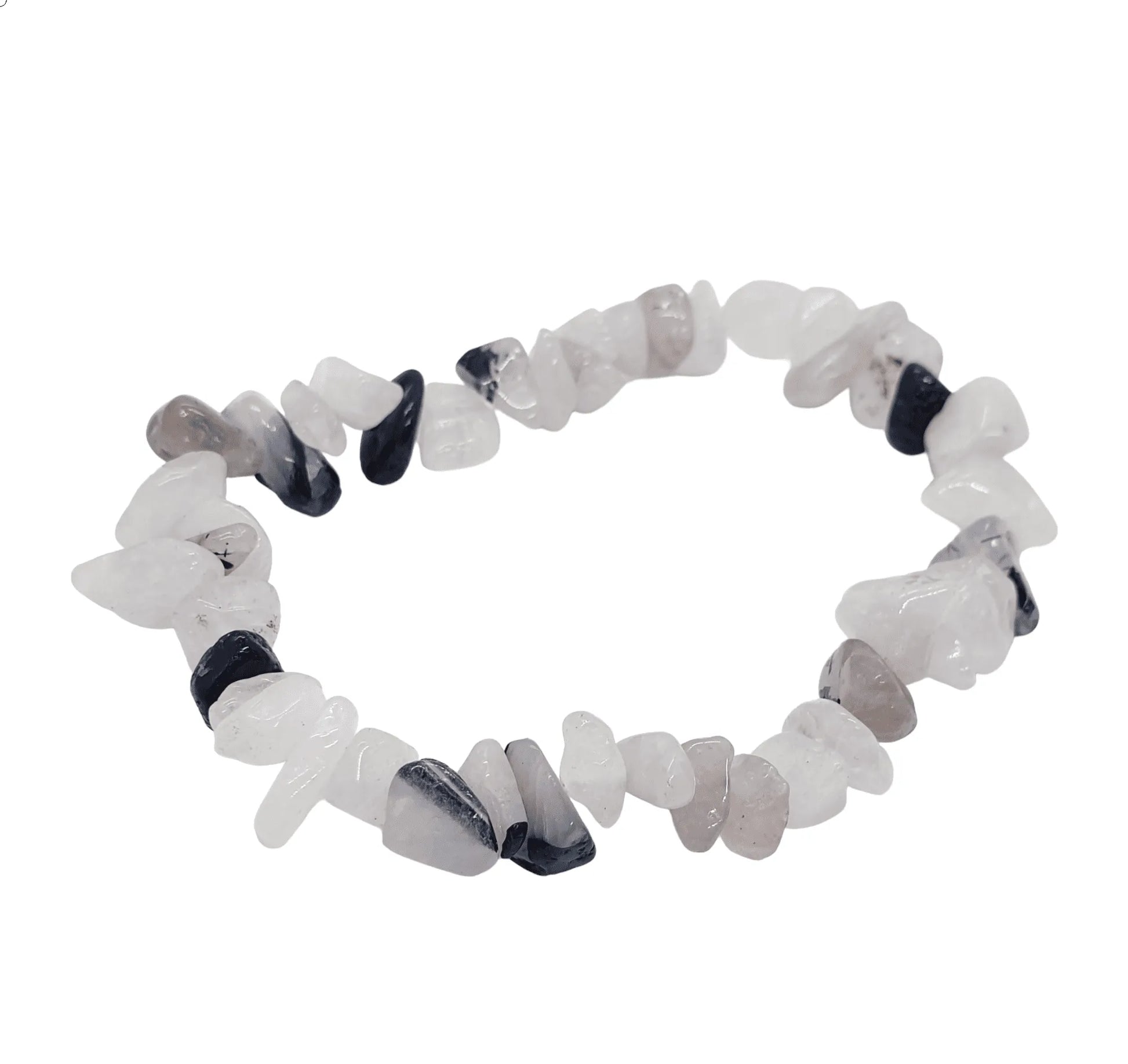 Rutilated quartz crystal bracelet detail showing clear stone with golden threads for manifestation from The Witches Hollow UK