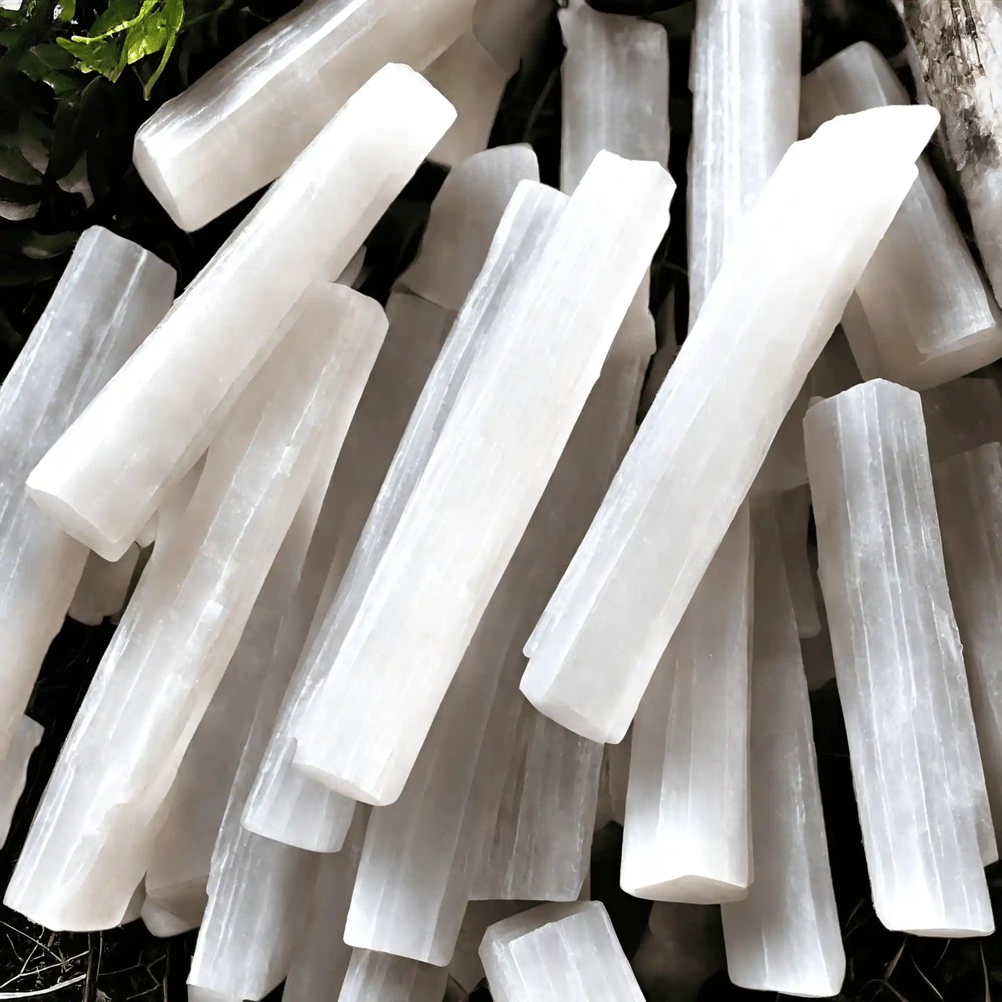 Selenite tumble stone with white crystal for energy cleansing and spiritual purification from The Witches Hollow UK