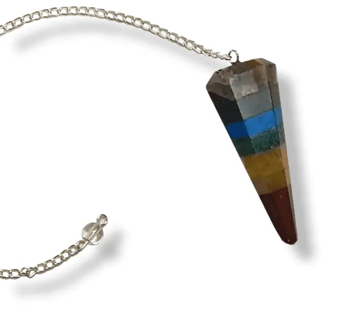 Seven chakra dowsing pendulum with rainbow stones for complete energy divination and balance from The Witches Hollow UK