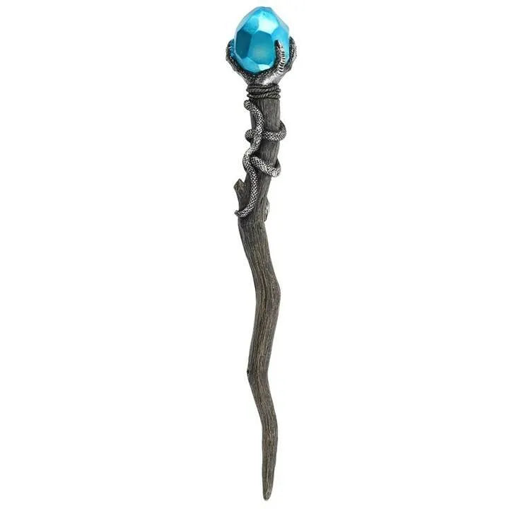 Silver claw blue gem wand with blue crystal for magical rituals and spell casting from The Witches Hollow UK