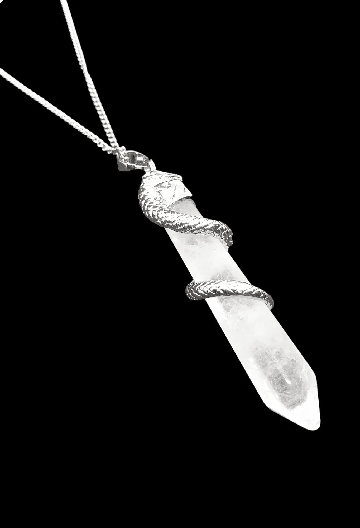 Snake quartz healing pendant with clear crystal point for transformation and renewal from The Witches Hollow UK