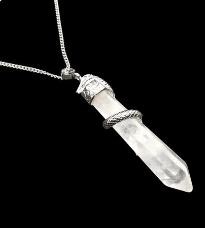 Snake quartz pendant detail showing clear crystal for snake medicine and healing energy from The Witches Hollow UK