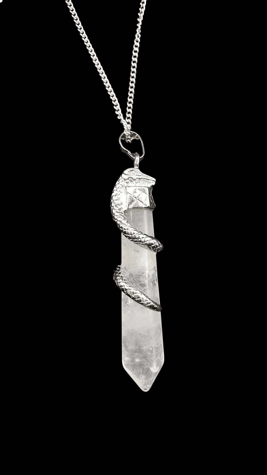 Snake quartz pendant with clear crystal point for kundalini energy and spiritual awakening from The Witches Hollow UK