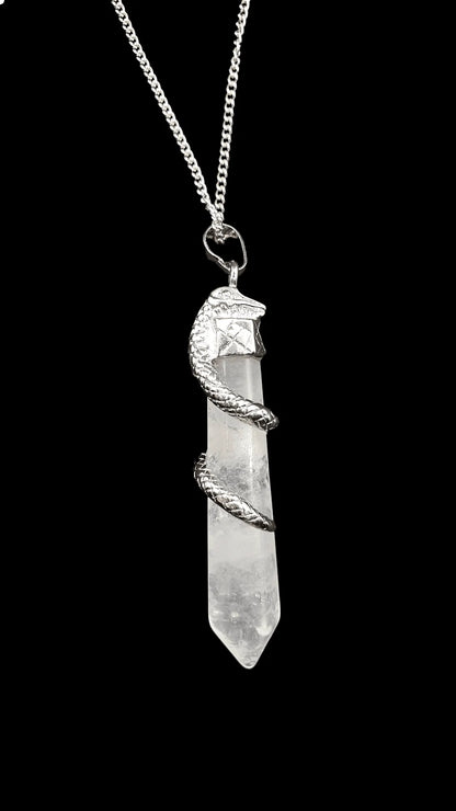 Snake quartz pendant with clear crystal point for kundalini energy and spiritual awakening from The Witches Hollow UK
