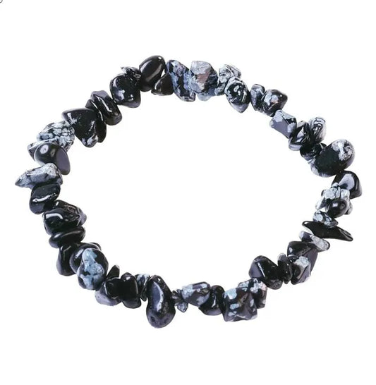 Snowflake obsidian crystal bracelet with black and white volcanic glass beads for grounding and protection from The Witches Hollow UK