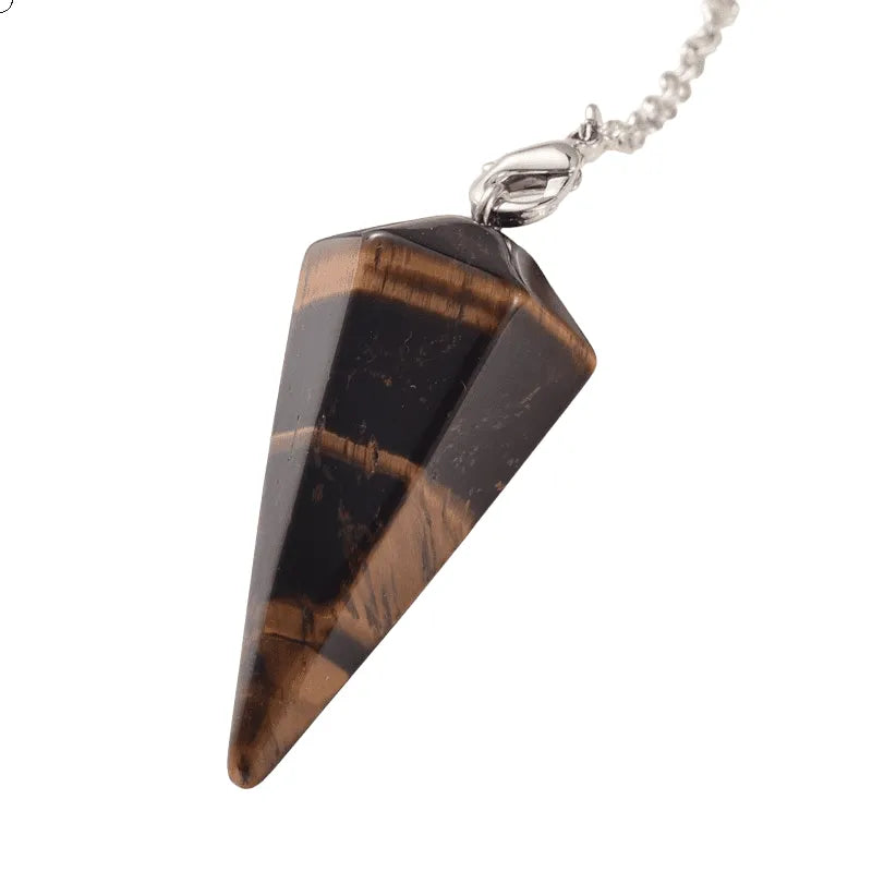 Tigers eye faceted cone pendulum with scrying board for courage divination and personal strength from The Witches Hollow UK