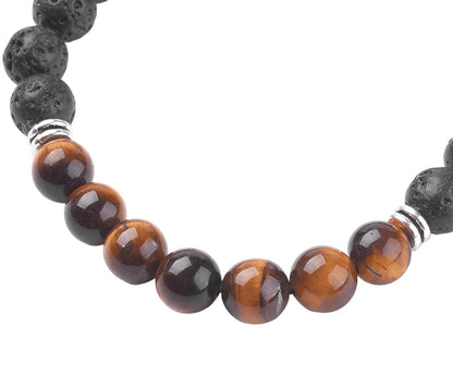 Tigers eye lava stone bracelet with golden and volcanic stones for strength and essential oil diffusion from The Witches Hollow UK