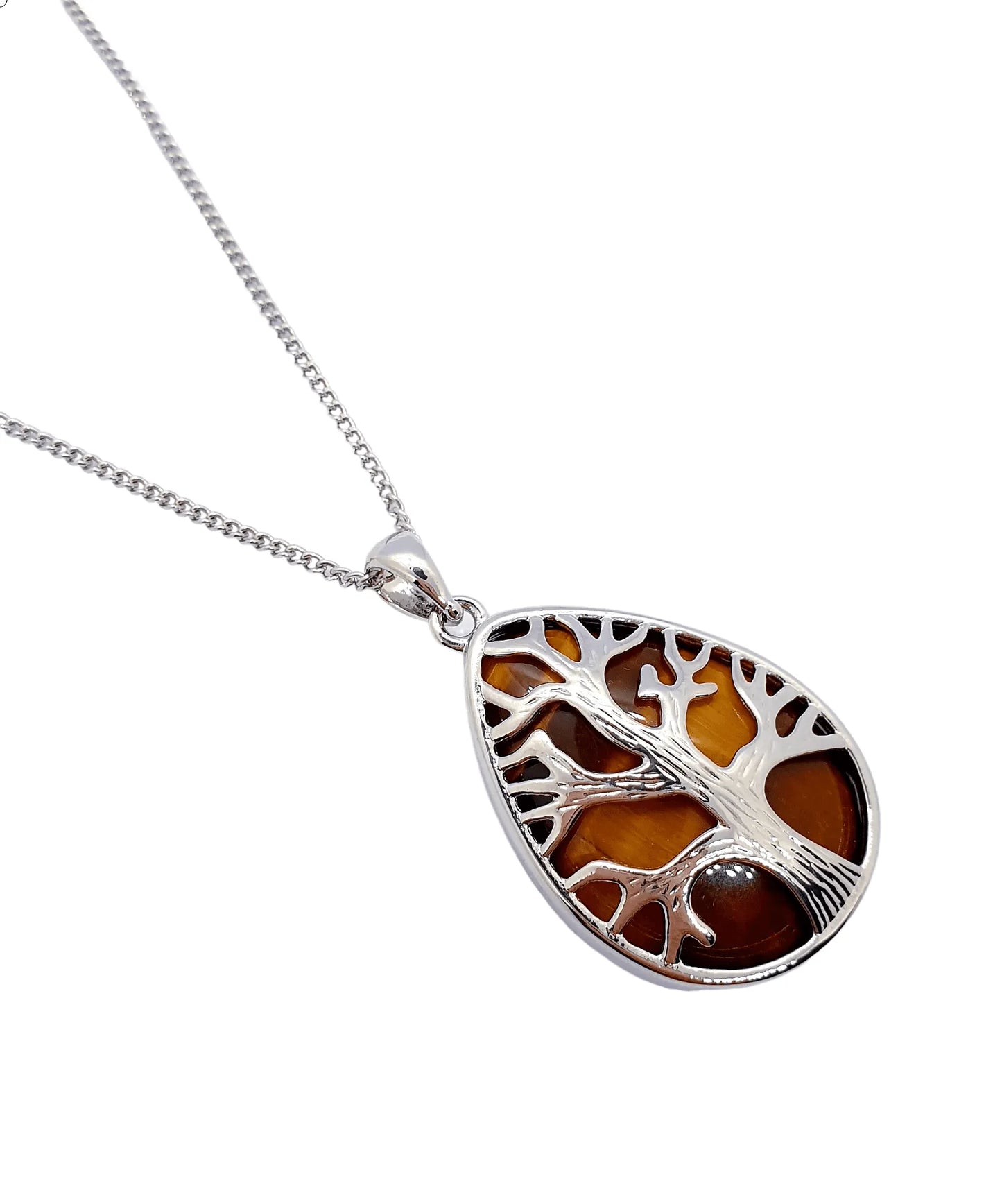 Tigers eye pendant showing golden brown crystal teardrop for personal courage and confidence from The Witches Hollow UK