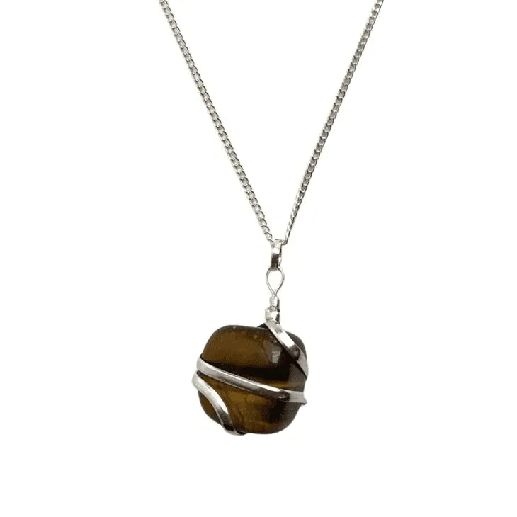 Tigers eye wire wrapped pendant with golden crystal for courage and personal power from The Witches Hollow UK