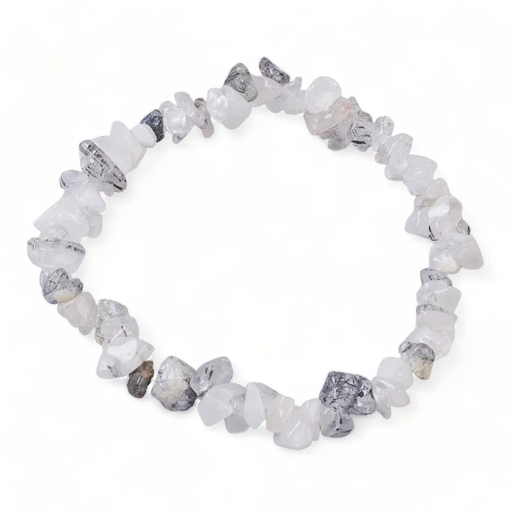 Tourmalinated quartz crystal bracelet with clear and black stones for protection and grounding from The Witches Hollow UK