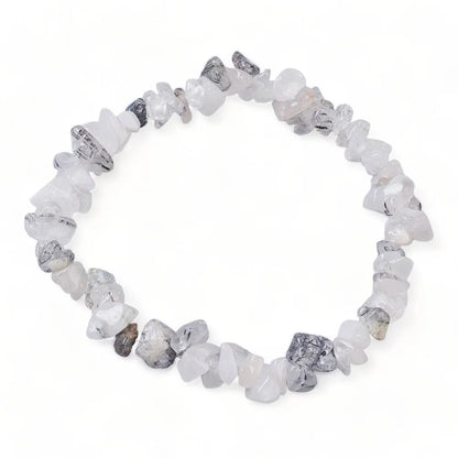Tourmalinated quartz crystal bracelet with clear and black stones for protection and grounding from The Witches Hollow UK