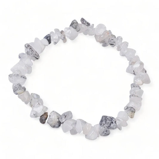 Tourmalinated quartz crystal bracelet with clear and black stones for protection and grounding from The Witches Hollow UK