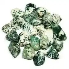 Tree agate tumble stone with green white crystal for nature connection and grounding energy from The Witches Hollow UK