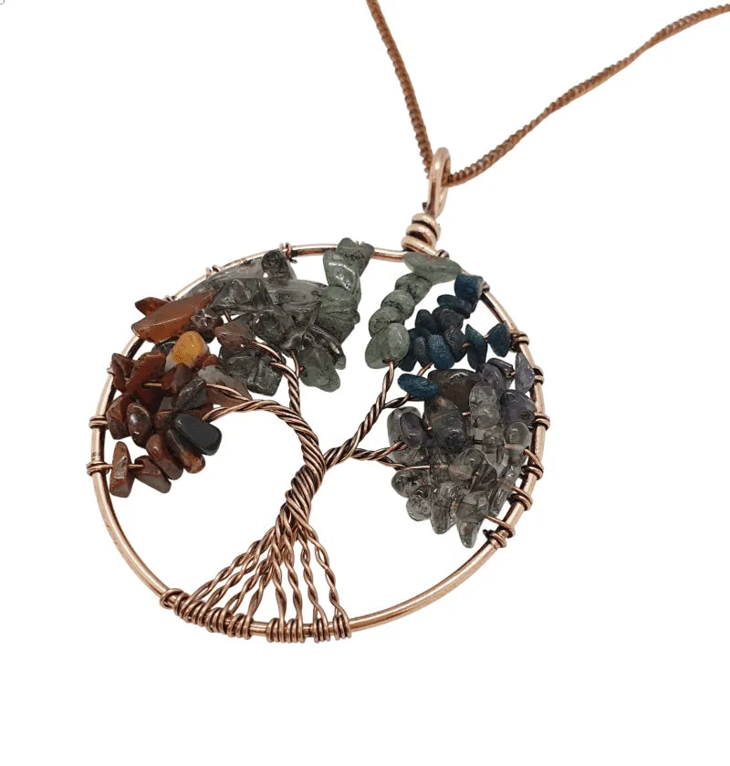Tree of life crystal pendant with gemstone tree for nature connection and spiritual grounding from The Witches Hollow UK
