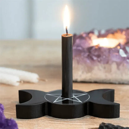 Triple goddess spell candle holder with moon phases for divine feminine energy and lunar rituals from The Witches Hollow UK