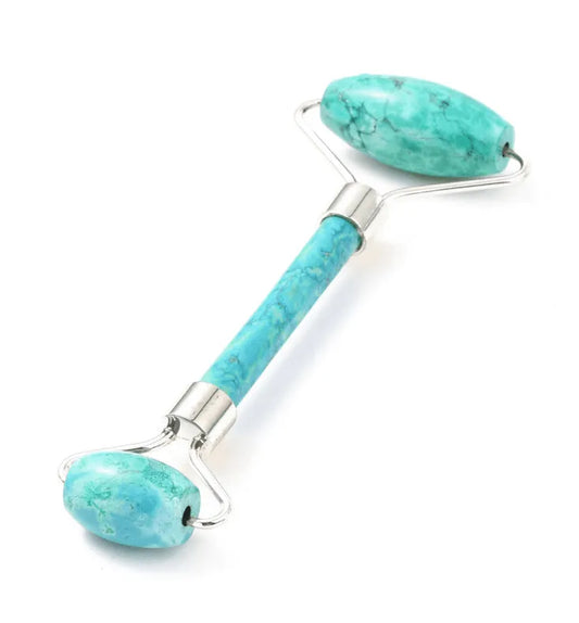 Turquoise crystal facial roller for skincare and healing energy from natural blue stone from The Witches Hollow UK