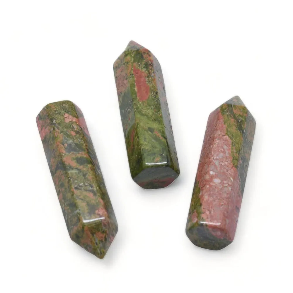 Unakite crystal point with green-pink crystal for heart chakra healing and emotional balance from The Witches Hollow UK