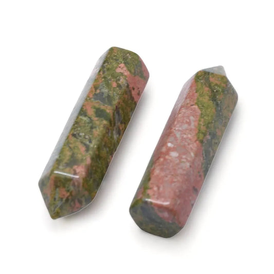Unakite healing crystal point with green-pink crystal for emotional healing and heart balance from The Witches Hollow UK