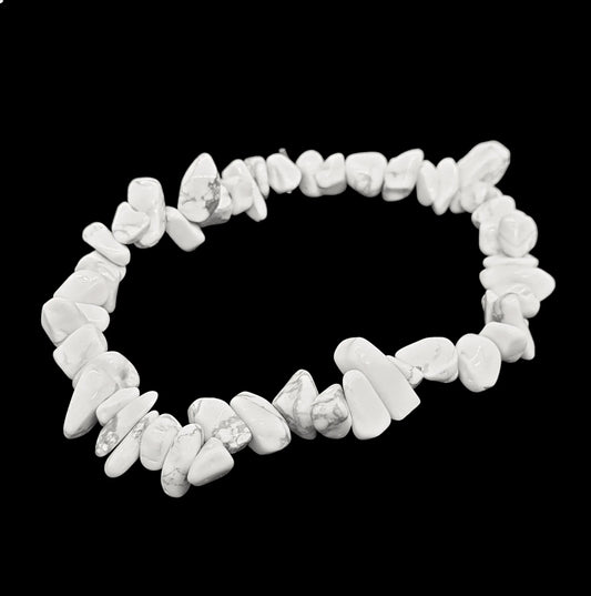 White howlite crystal bracelet detail showing white stone beads for calming energy and sleep aid from The Witches Hollow UK