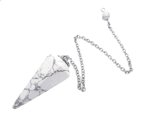 White howlite faceted cone pendulum with scrying board for calming divination and peaceful guidance from The Witches Hollow UK