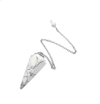 White howlite faceted cone pendulum with white crystal for stress relief dowsing and tranquil energy from The Witches Hollow UK