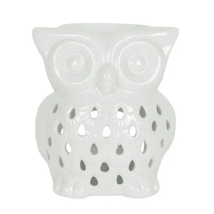 White owl wax melt oil burner detail showing ceramic owl design for aromatherapy and wax melts from The Witches Hollow UK