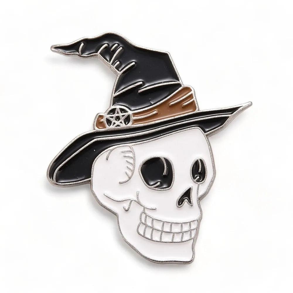 Witches skull enamel pin with gothic skull design for witchy Halloween style from The Witches Hollow UK