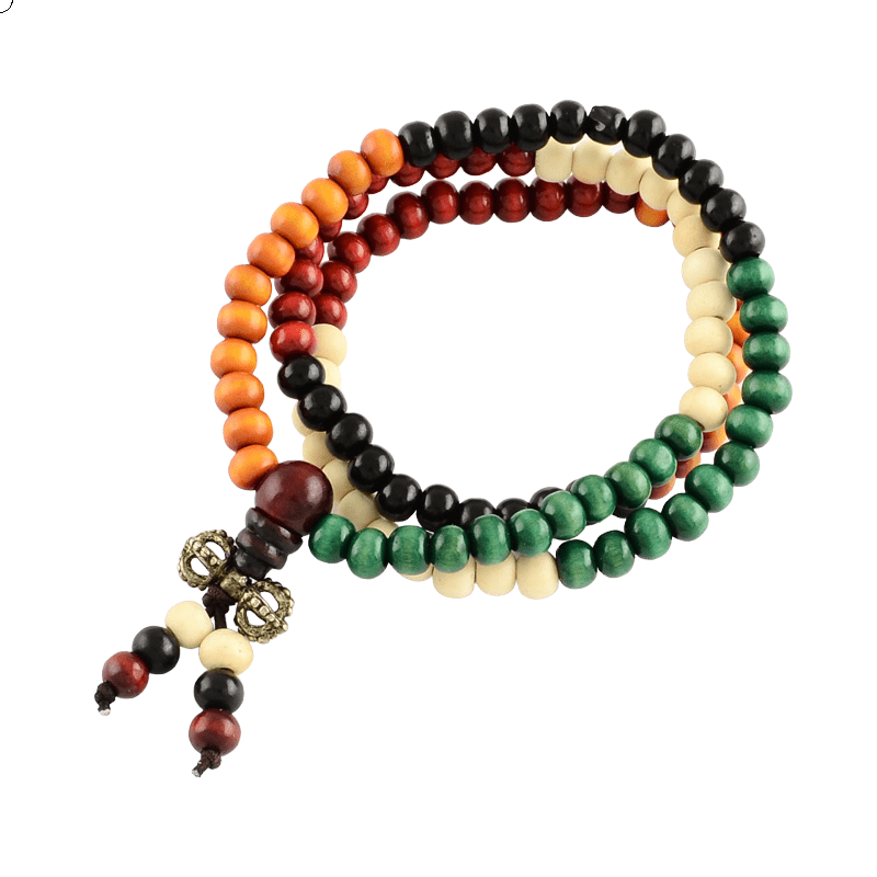 Buddhist Mala Prayer Beads ~ Multicolour Wood - The Witches Hollow