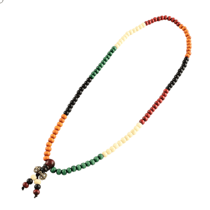 Buddhist Mala Prayer Beads ~ Multicolour Wood - The Witches Hollow